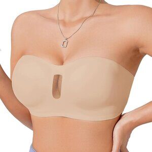 Women’s Seamless Padded Strapless Bandeau Bra Wireless Support Large